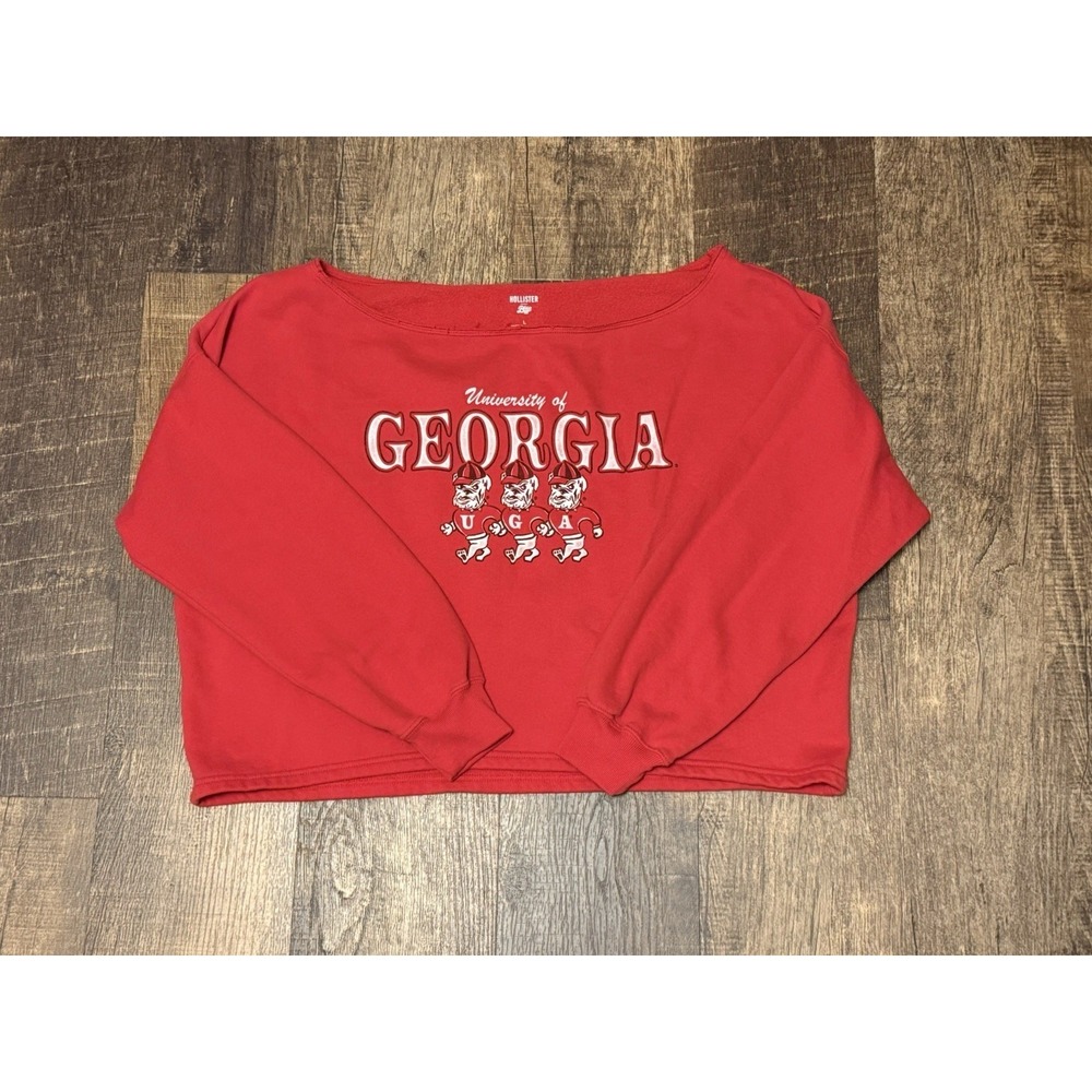 Hollister Blue 84 Georgia Bulldogs Crop Off Shoulder Sweatshirt Red Women's L